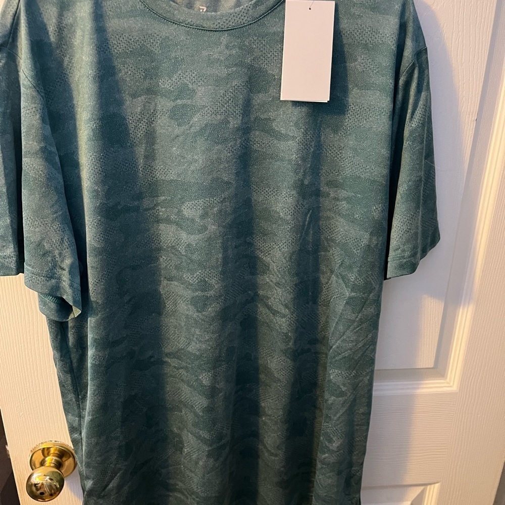 Zelos Large LT Camo Jacquard Workout Short Sleeve T Shirt Green Mens NWT New